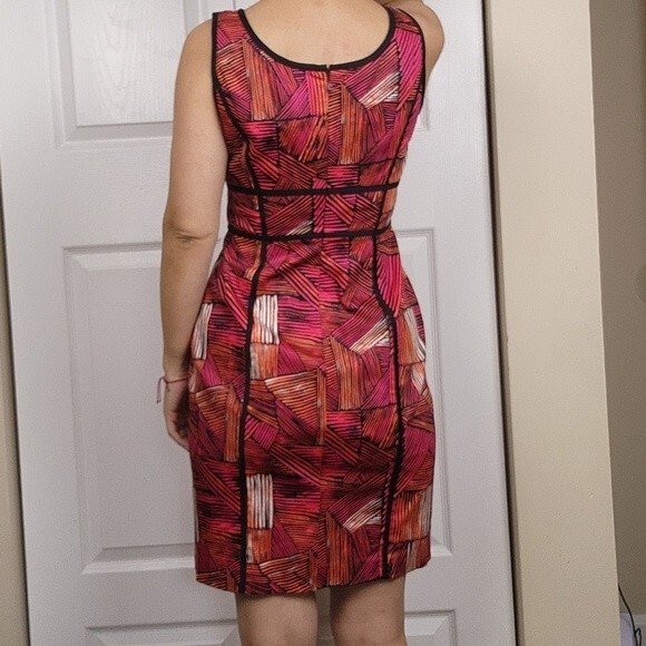 Calvin Klein Sheath Dress Cocktail Pencil Pink Orange Red Abstract Size 8 - Picture 6 of 16